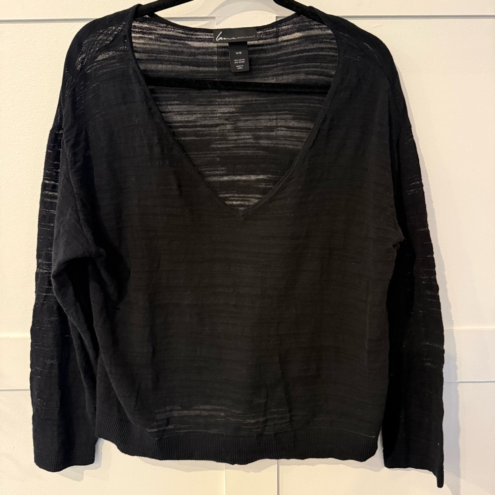 Lane Bryant Sheer Black V-Neck Lightweight Sweater - 14/16